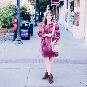 New! Draper James Striped Flounce Popover Dress